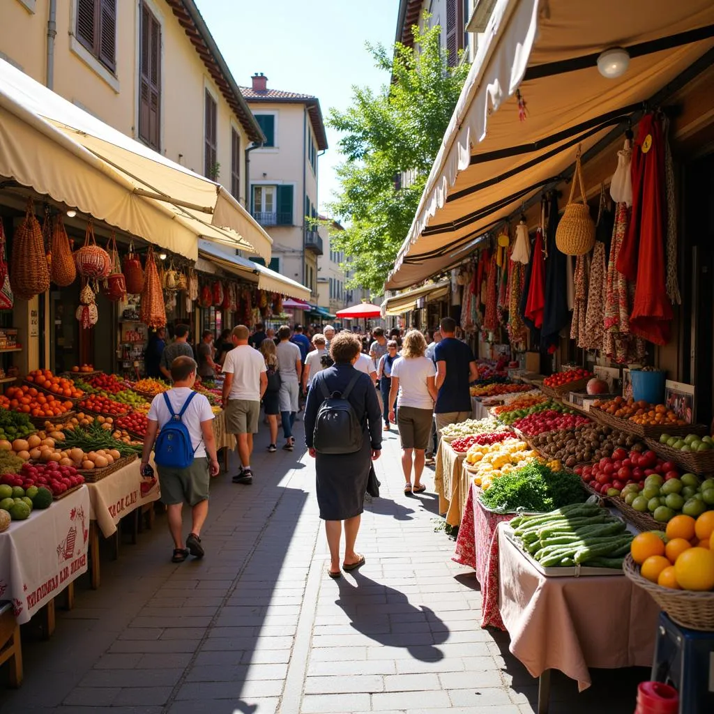 Colorful and lively market scene in Provence