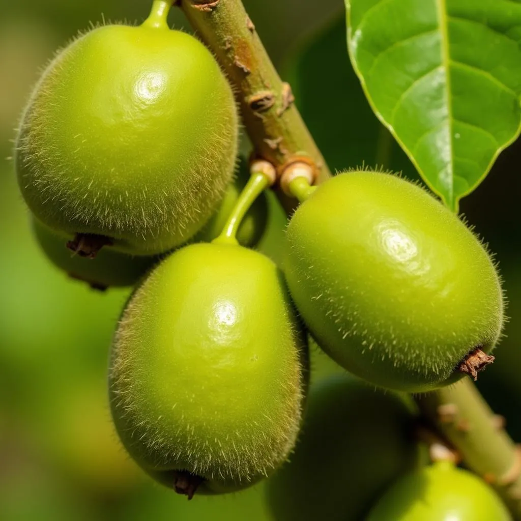 Ripe kiwis on the vine