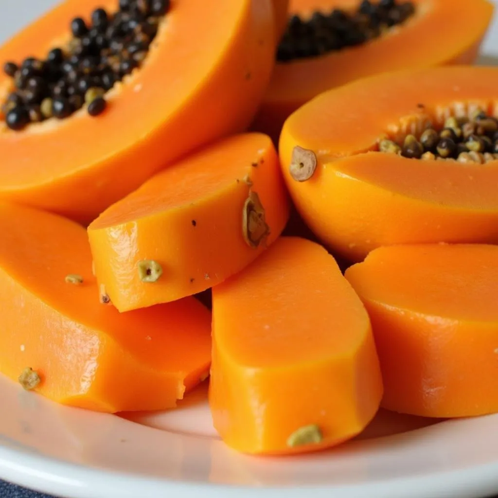 Sliced ripe papaya on a plate