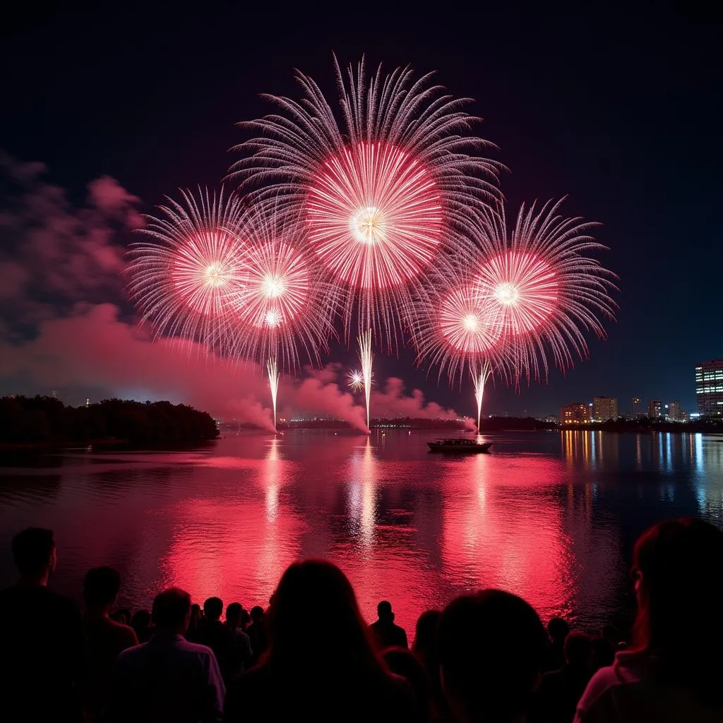 Safe fireworks display at West Lake Hanoi