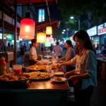 Saigon street food vendors at night