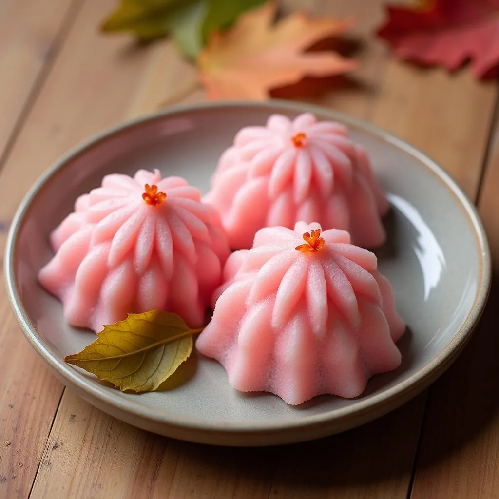 Pink Sakura Mochi in Autumn Japan