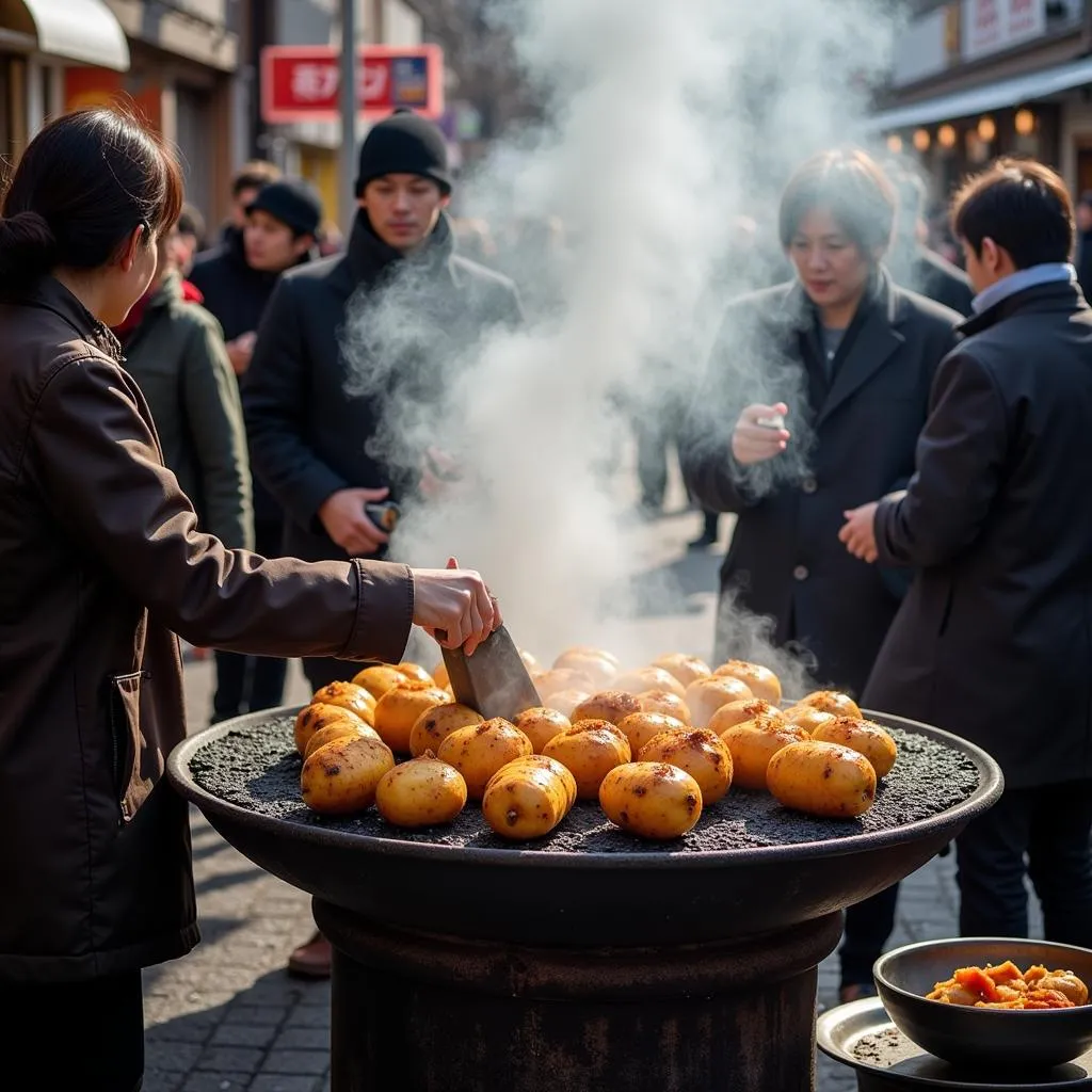 Roasted Satsumaimo Street Food in Japan