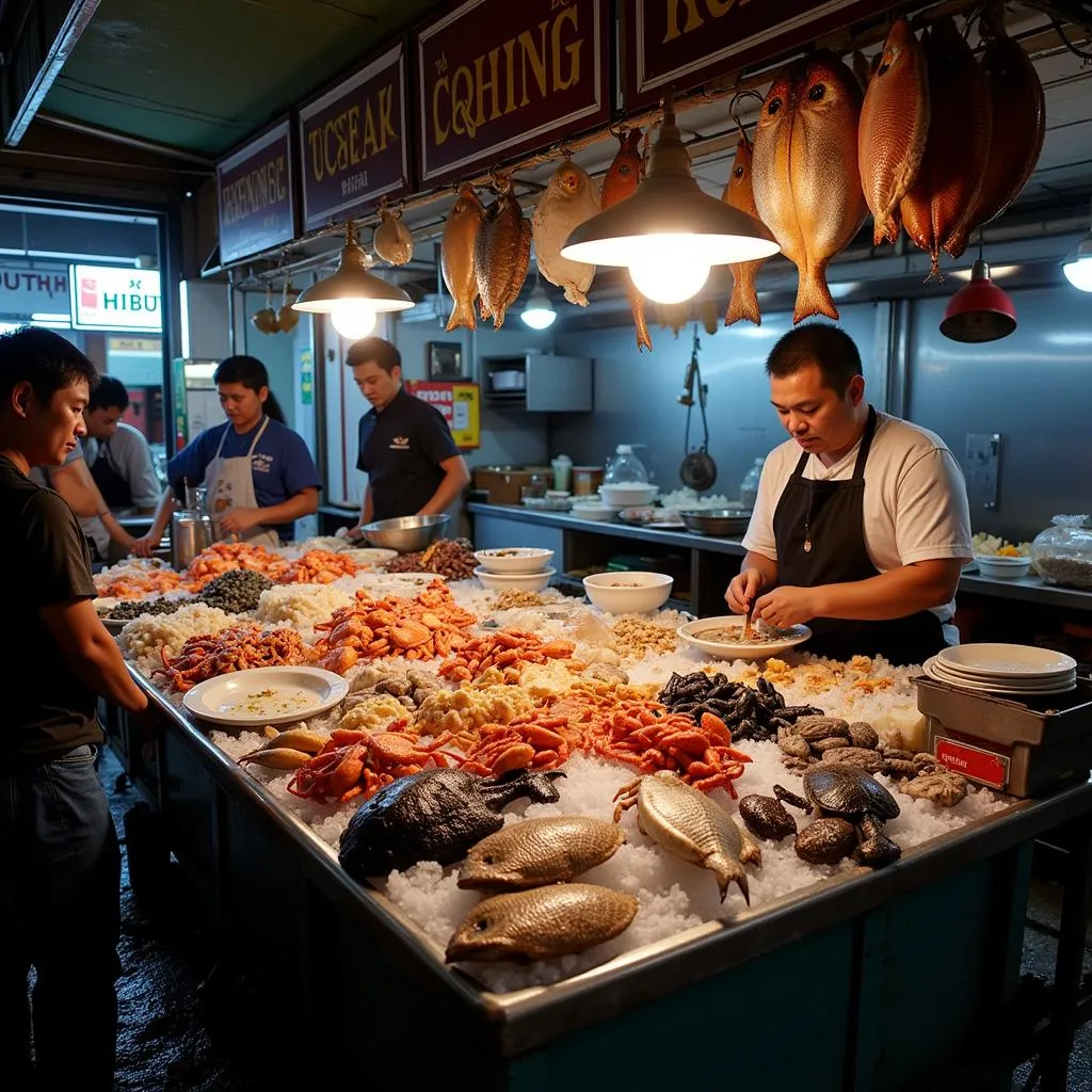 A vibrant seafood stall in Tan Binh District