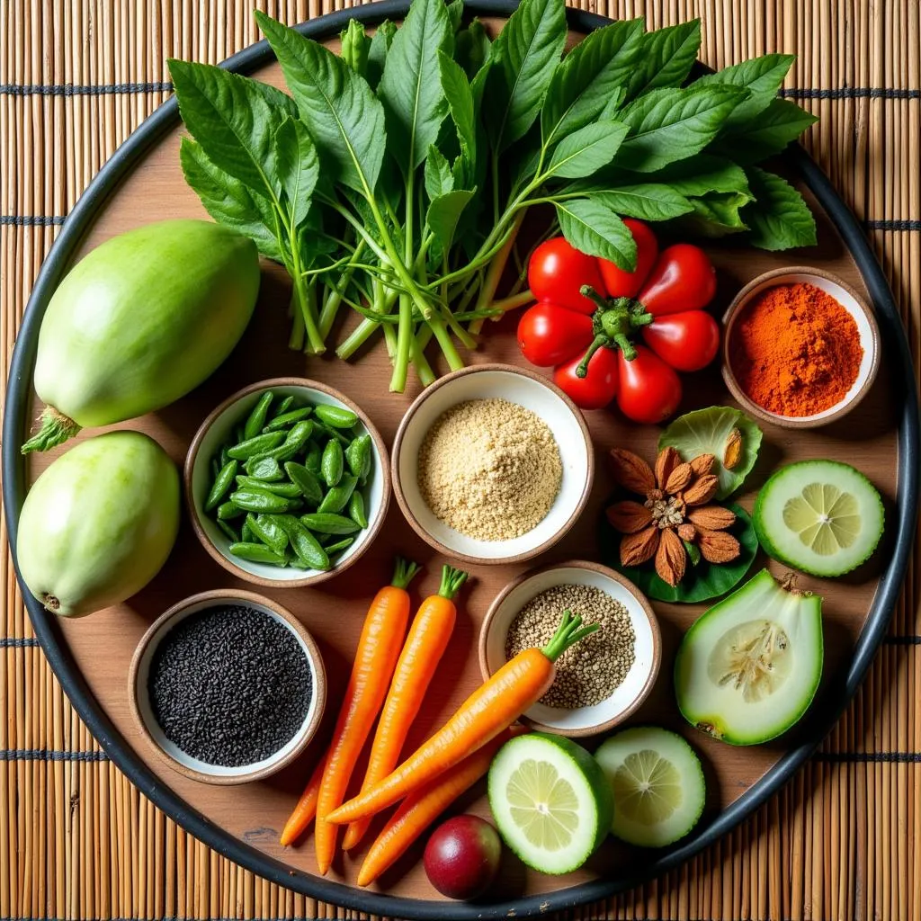 A selection of fresh ingredients commonly used in postpartum meals in Hanoi