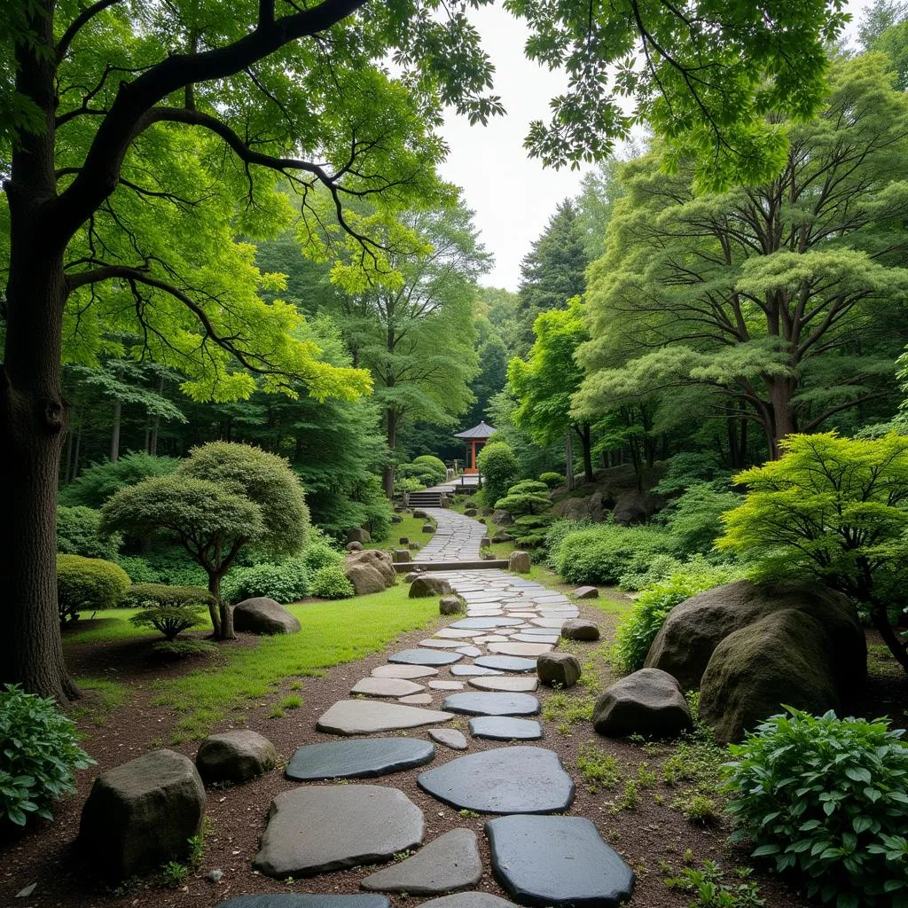 Peaceful Pathway through a Japanese Garden