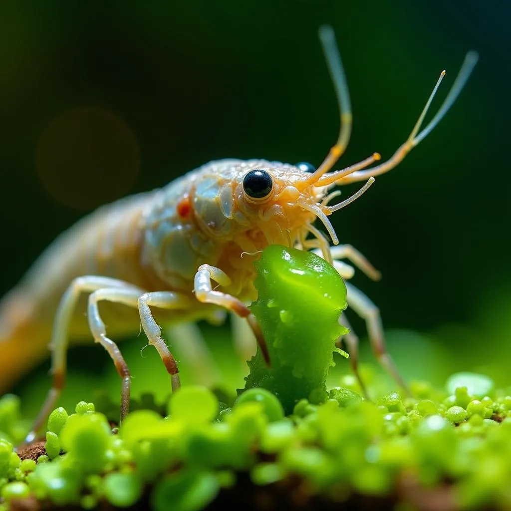 Shrimp grazing on algae