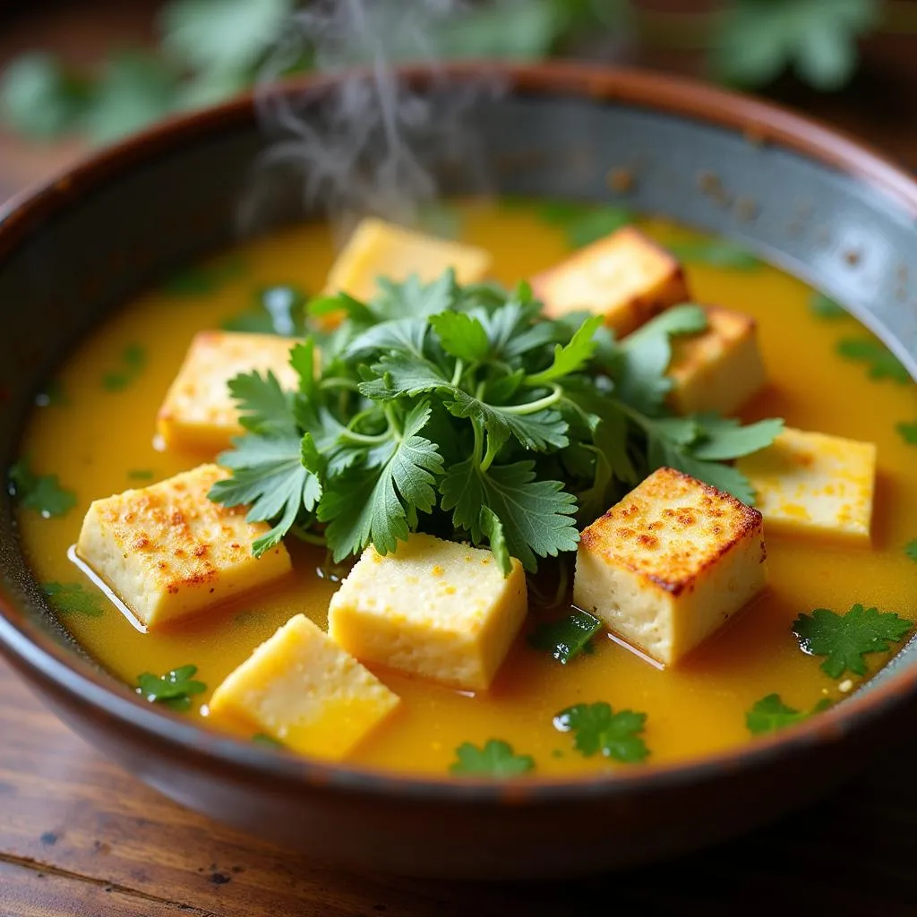 Silken tofu in a flavorful Vietnamese soup