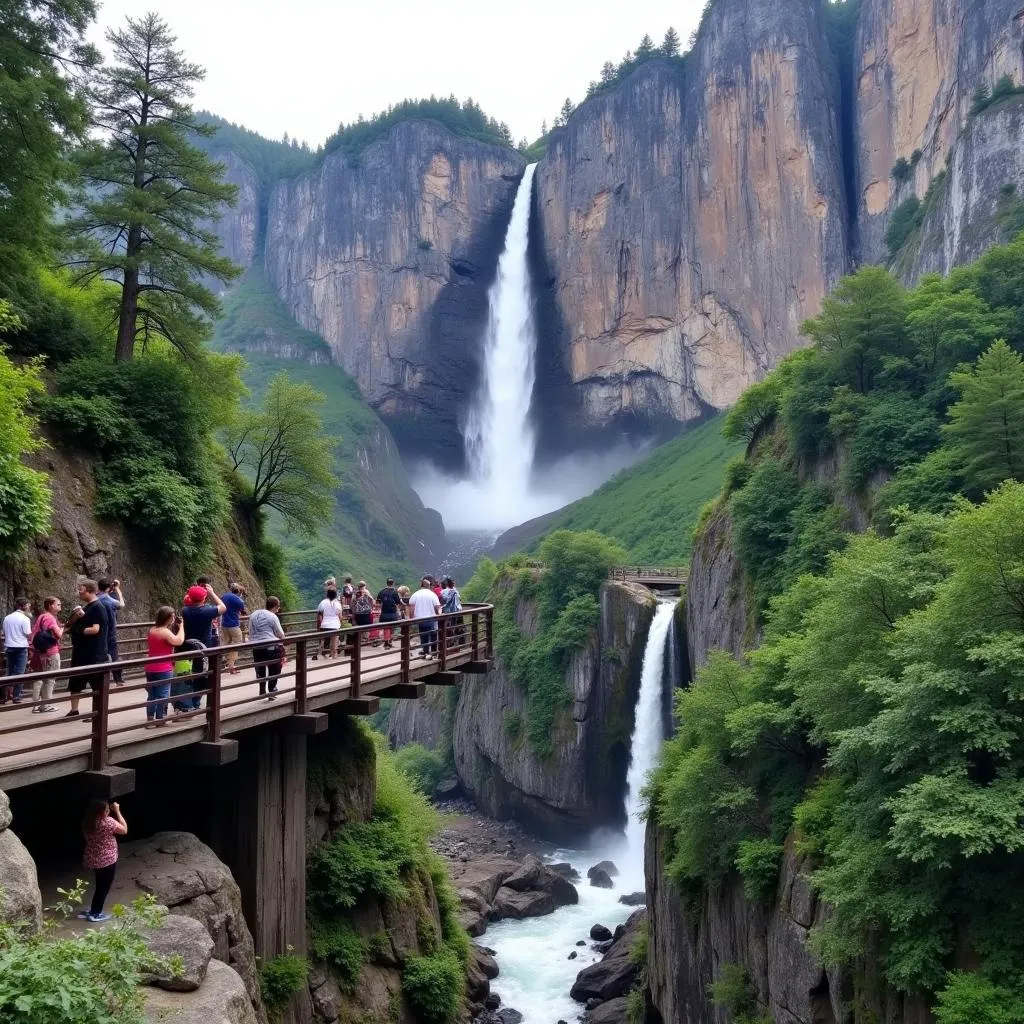 Tourists at Silver Waterfall, Sapa