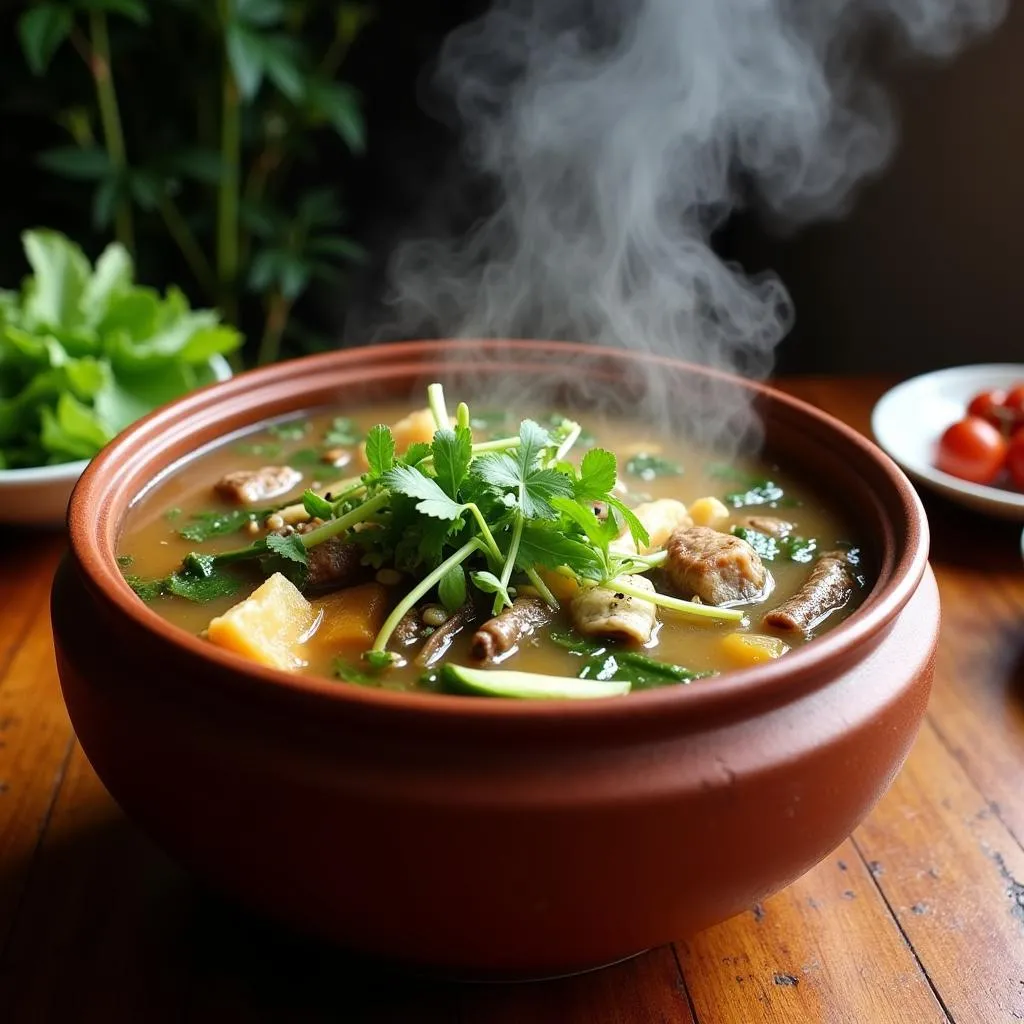 Traditional Vietnamese Snake Soup in Clay Pot