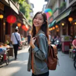 Solo Female Traveler Exploring Hanoi Old Quarter