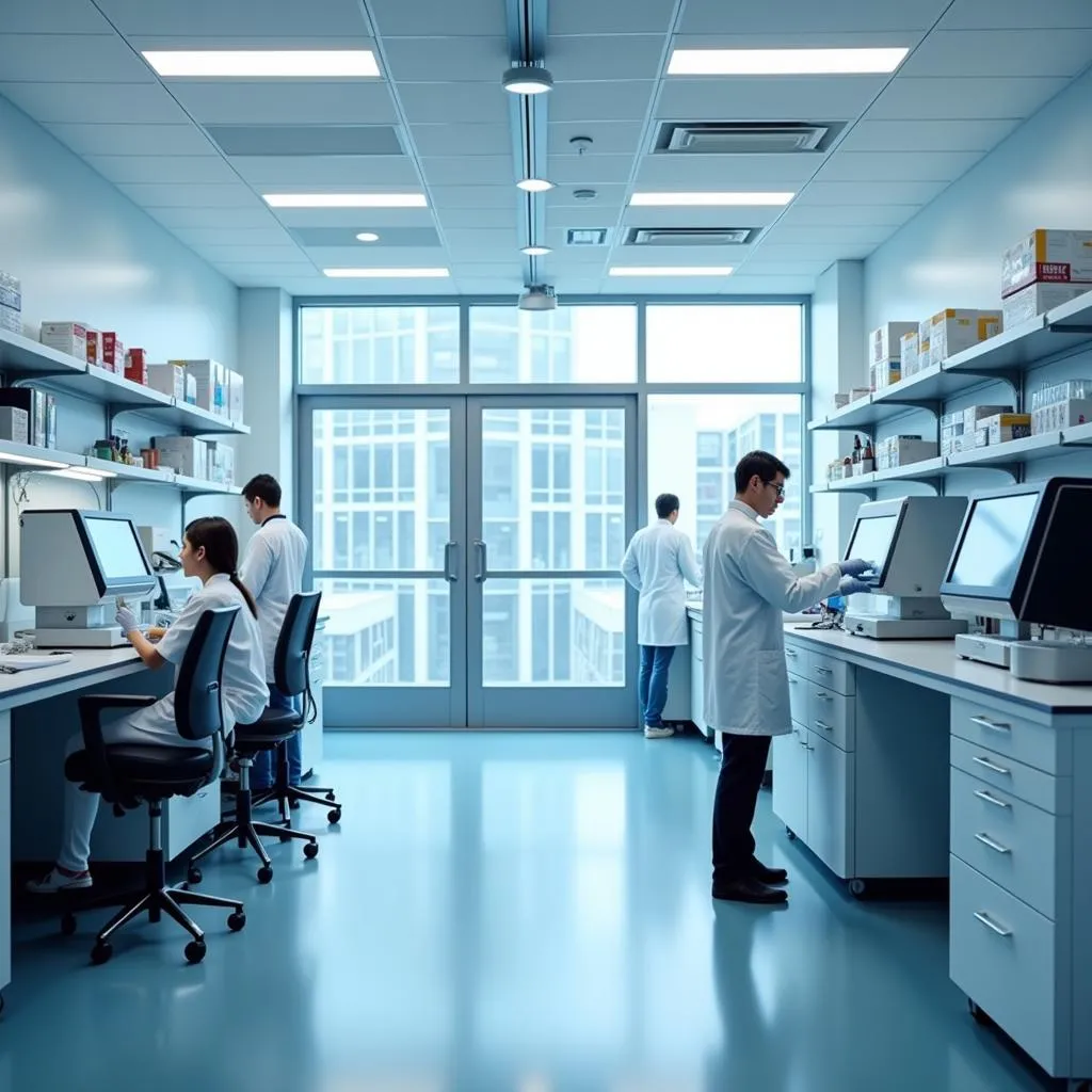 Modern laboratories conducting blood tests