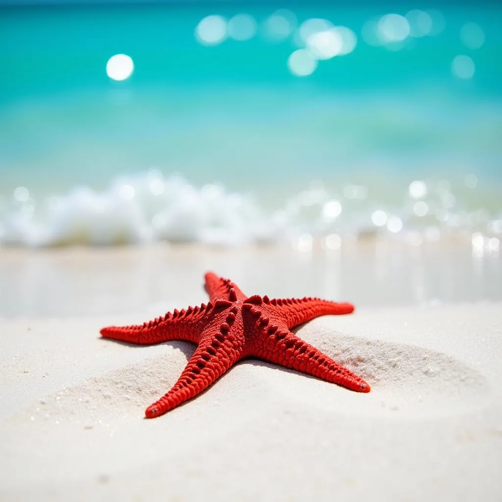 Starfish in the shallow water of Starfish Beach Phu Quoc