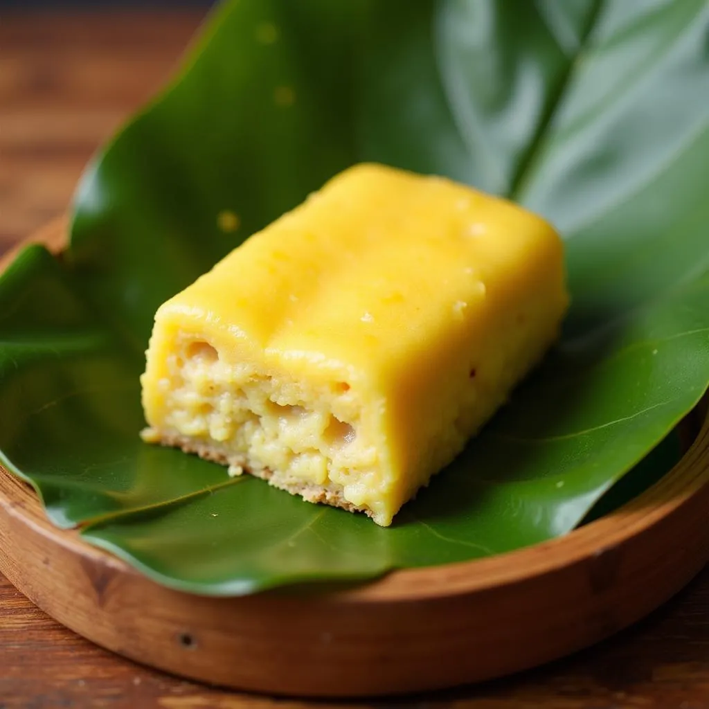 Steamed egg meatloaf in a banana leaf