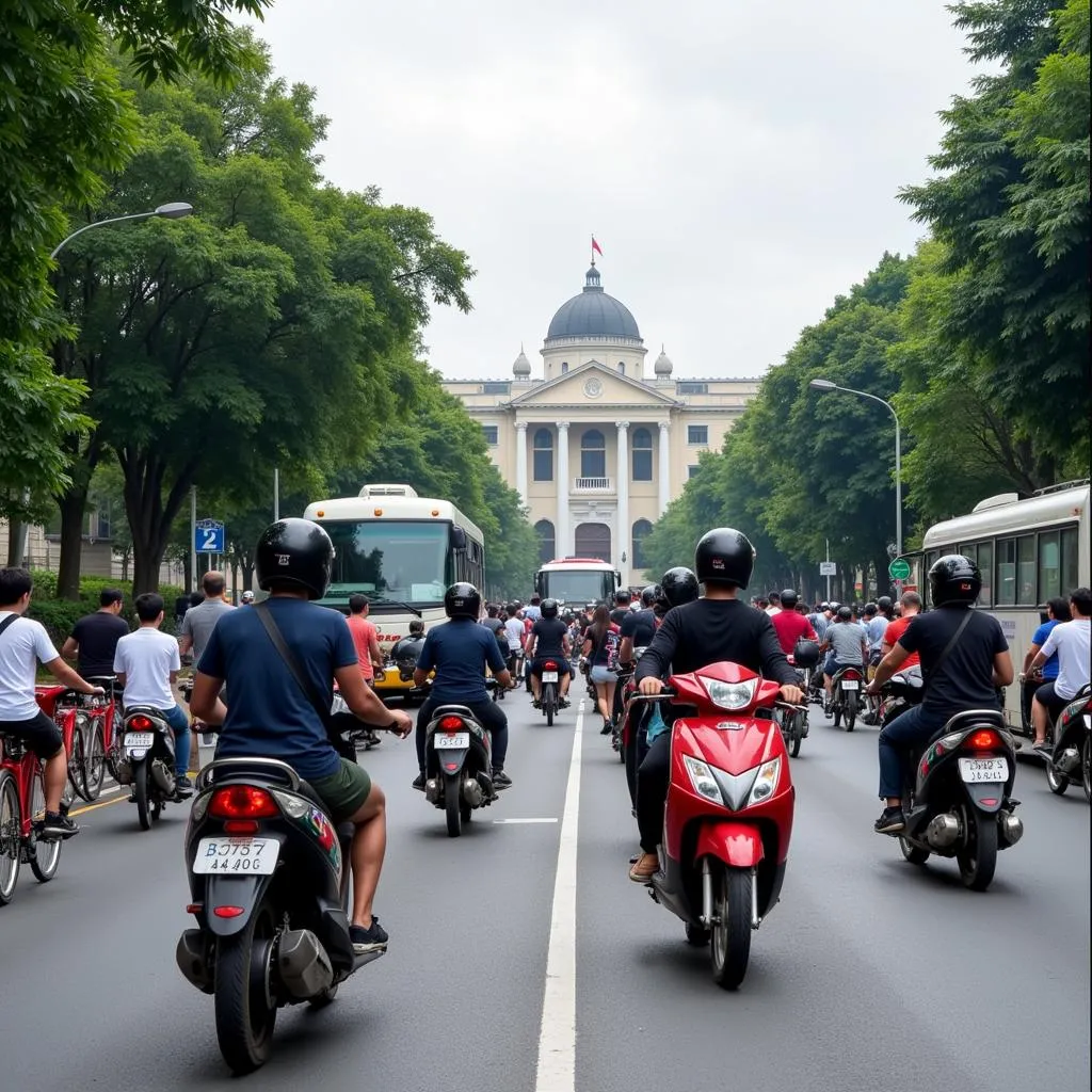 Students commuting to Hanoi University of Science and Technology