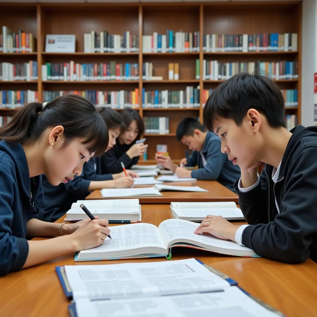 Students Studying Accounting in Hanoi Library