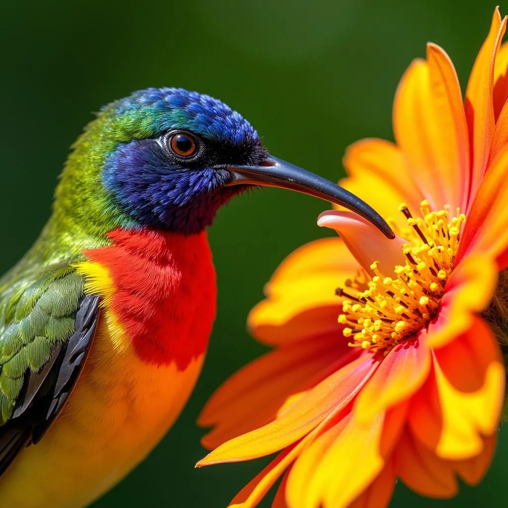 Sunbird feeding on flower