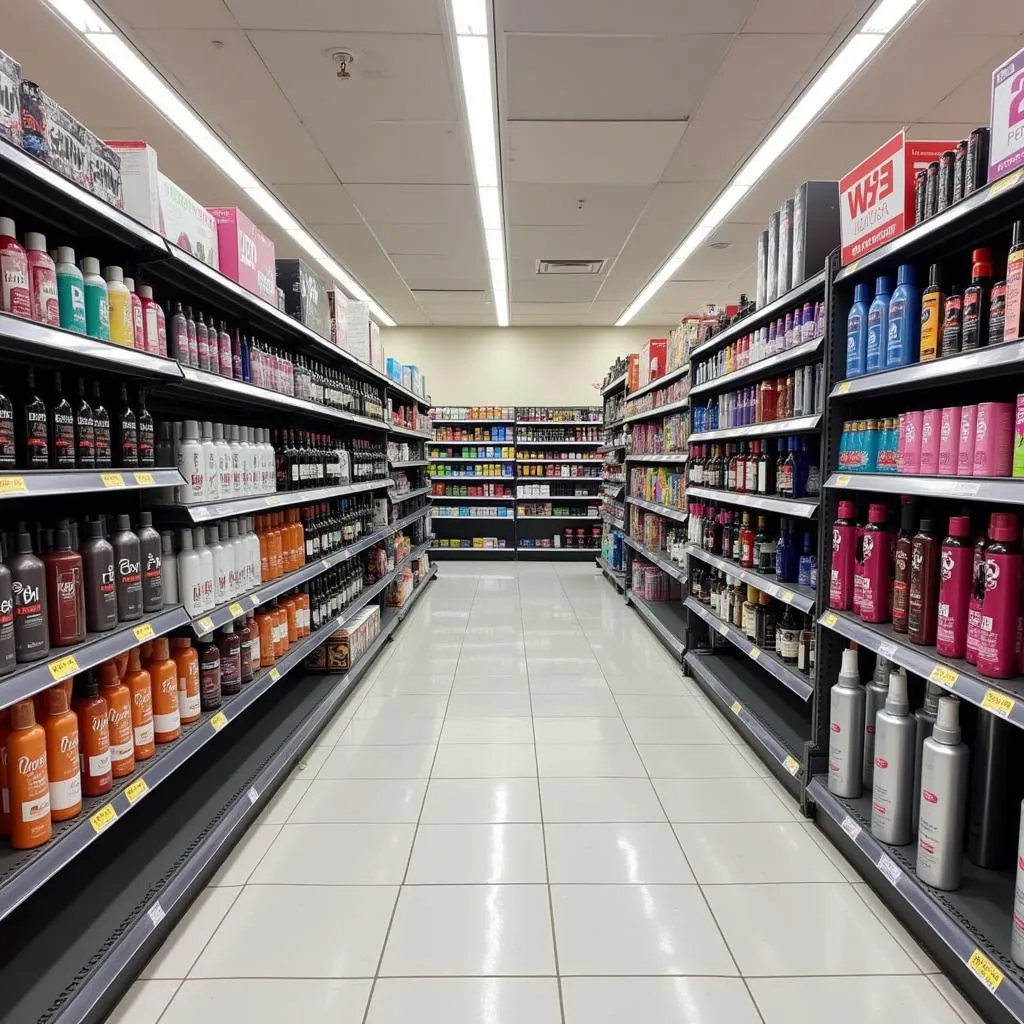 Hair product aisle in a supermarket