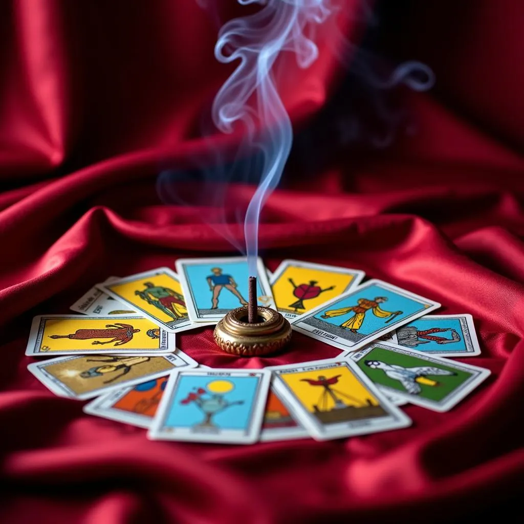 Tarot Cards Spread on Silk Fabric