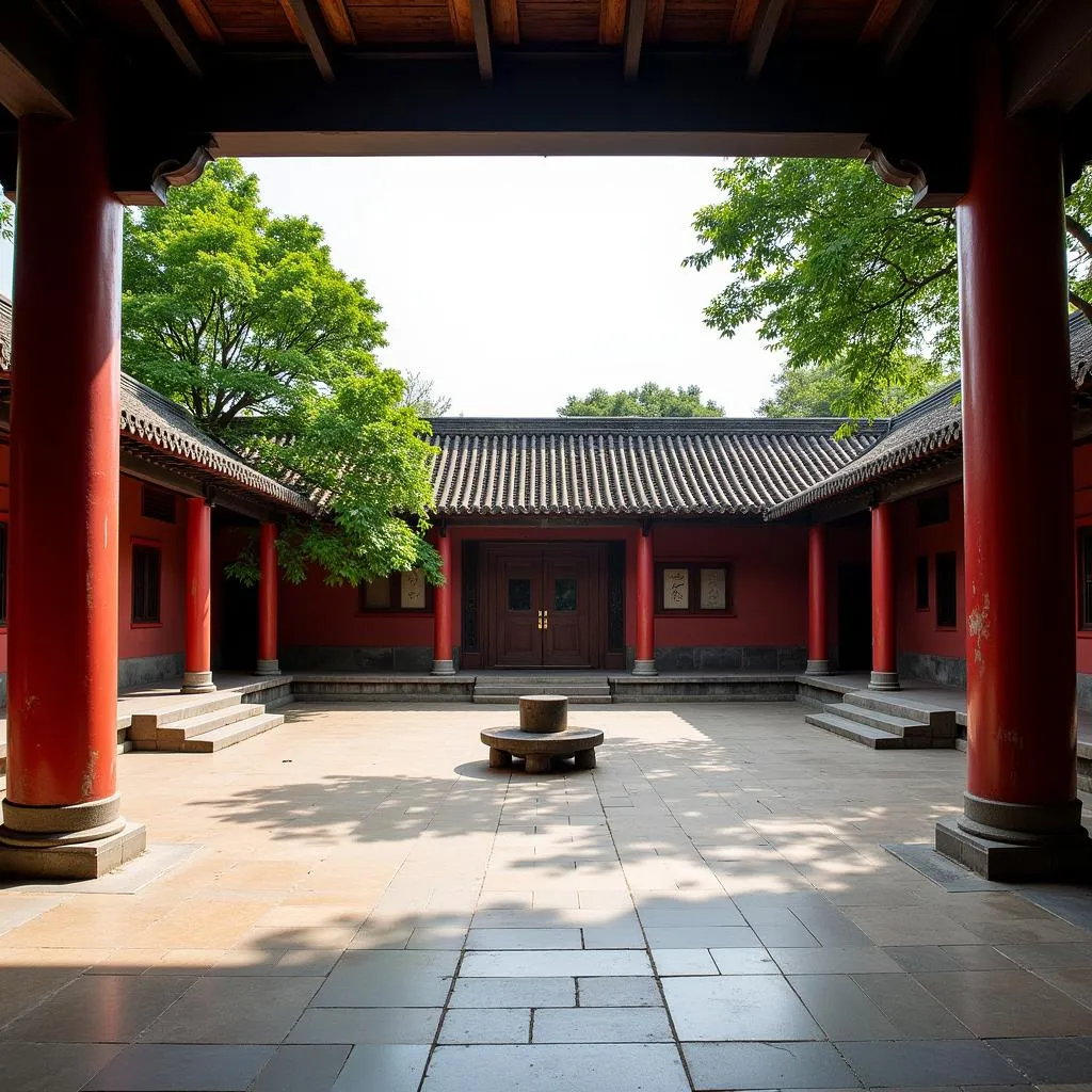 Tranquil courtyard of the Temple of Literature in Hanoi, Vietnam