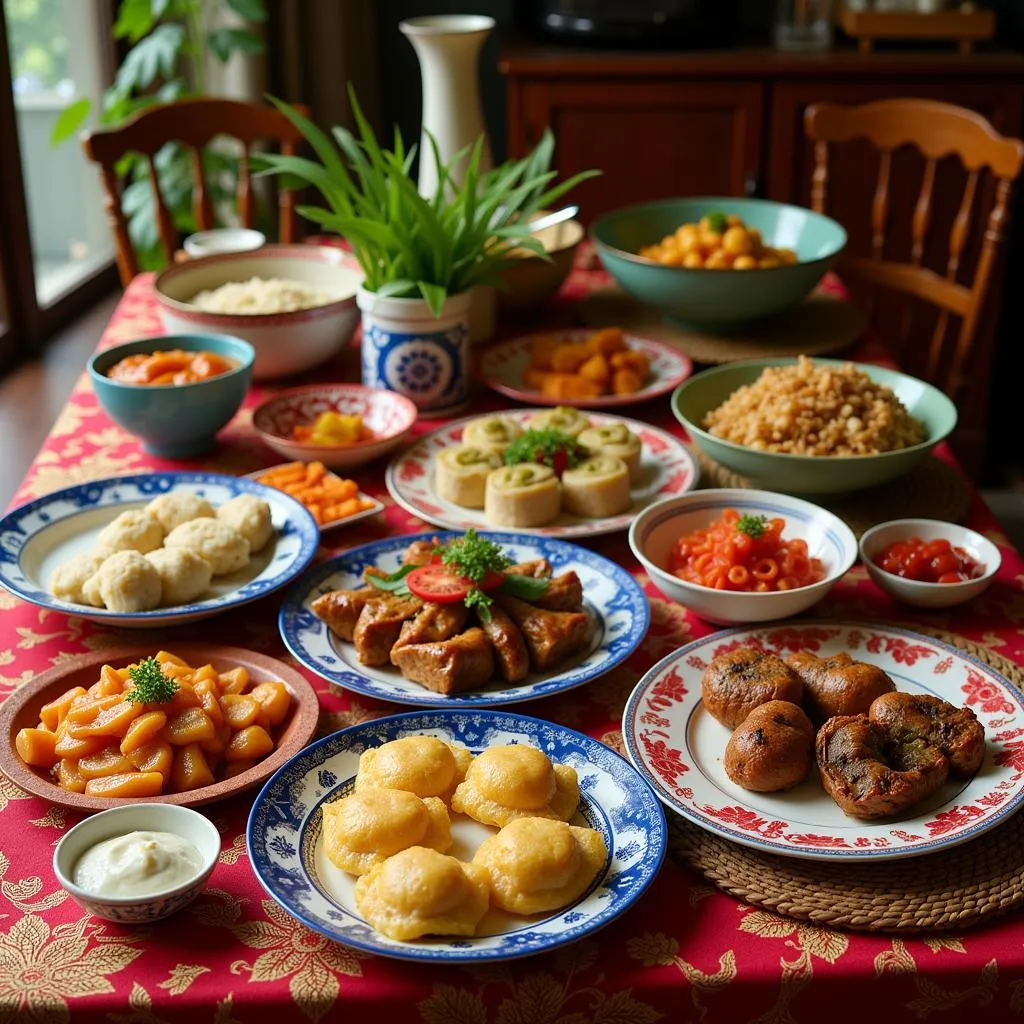 A traditional Tet feast laid out on a table