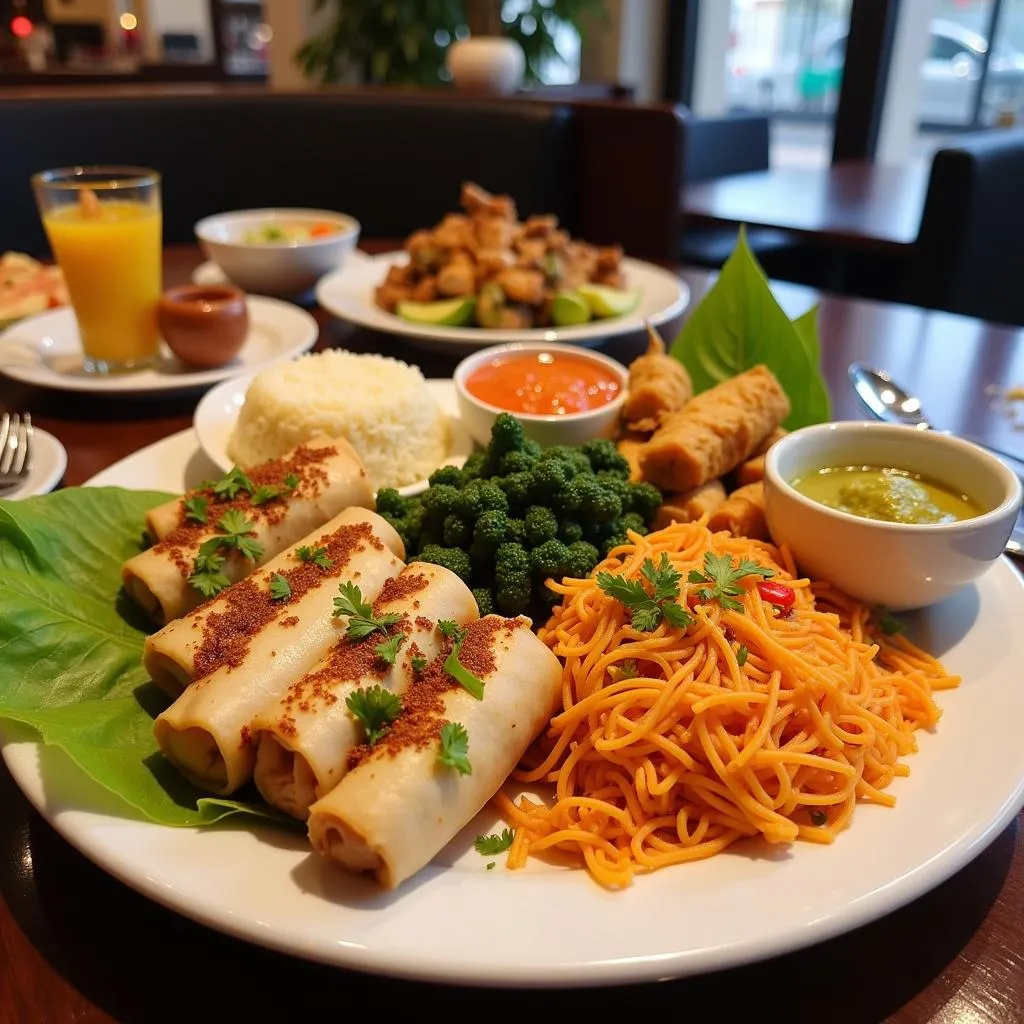 Colorful Thai food platter in a Hanoi restaurant