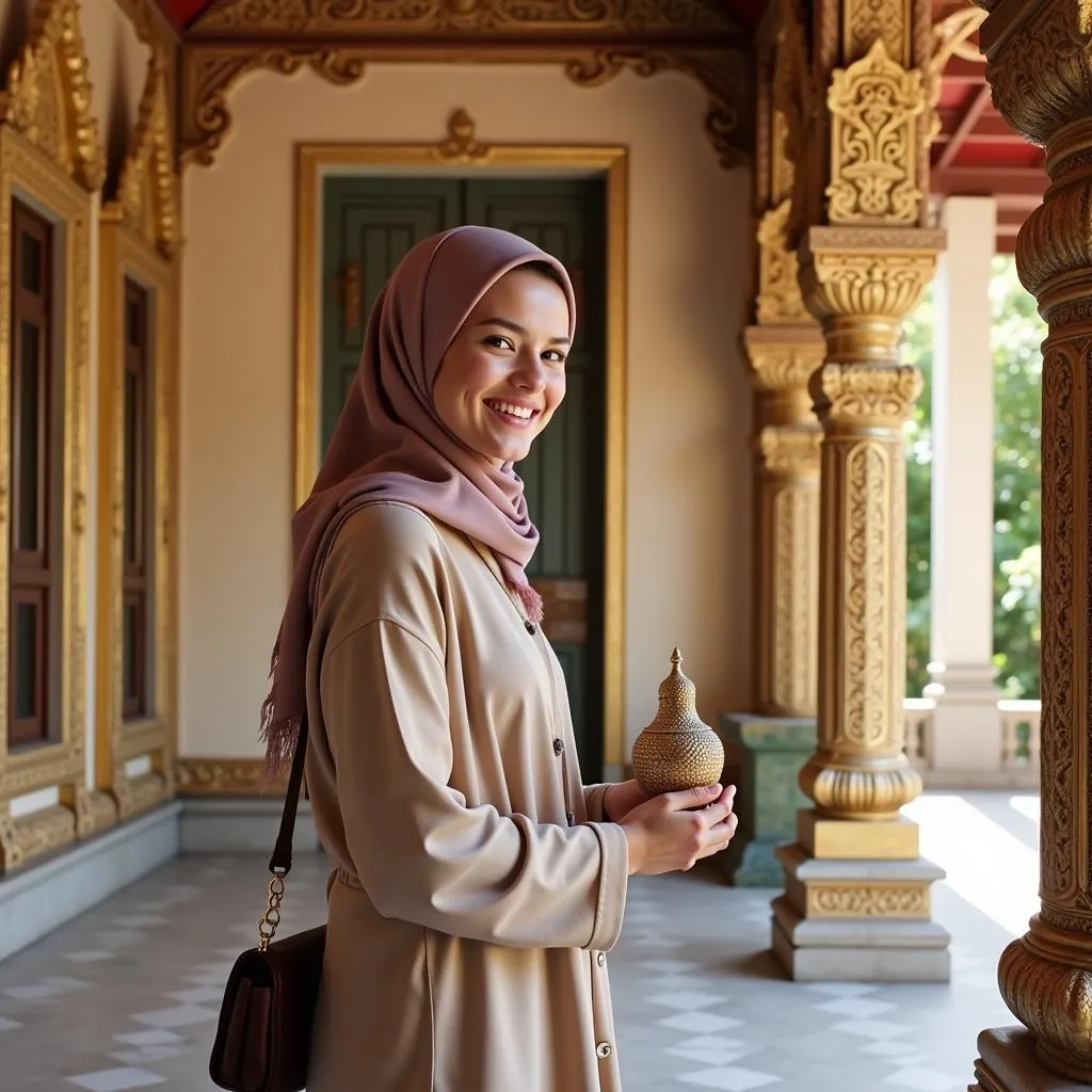 Woman respectfully dressed at a Thai Temple