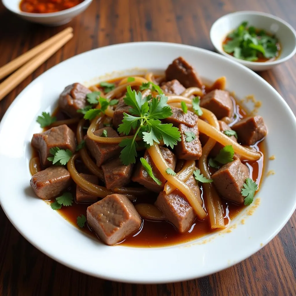 A plate of thit bo xao hanh tay