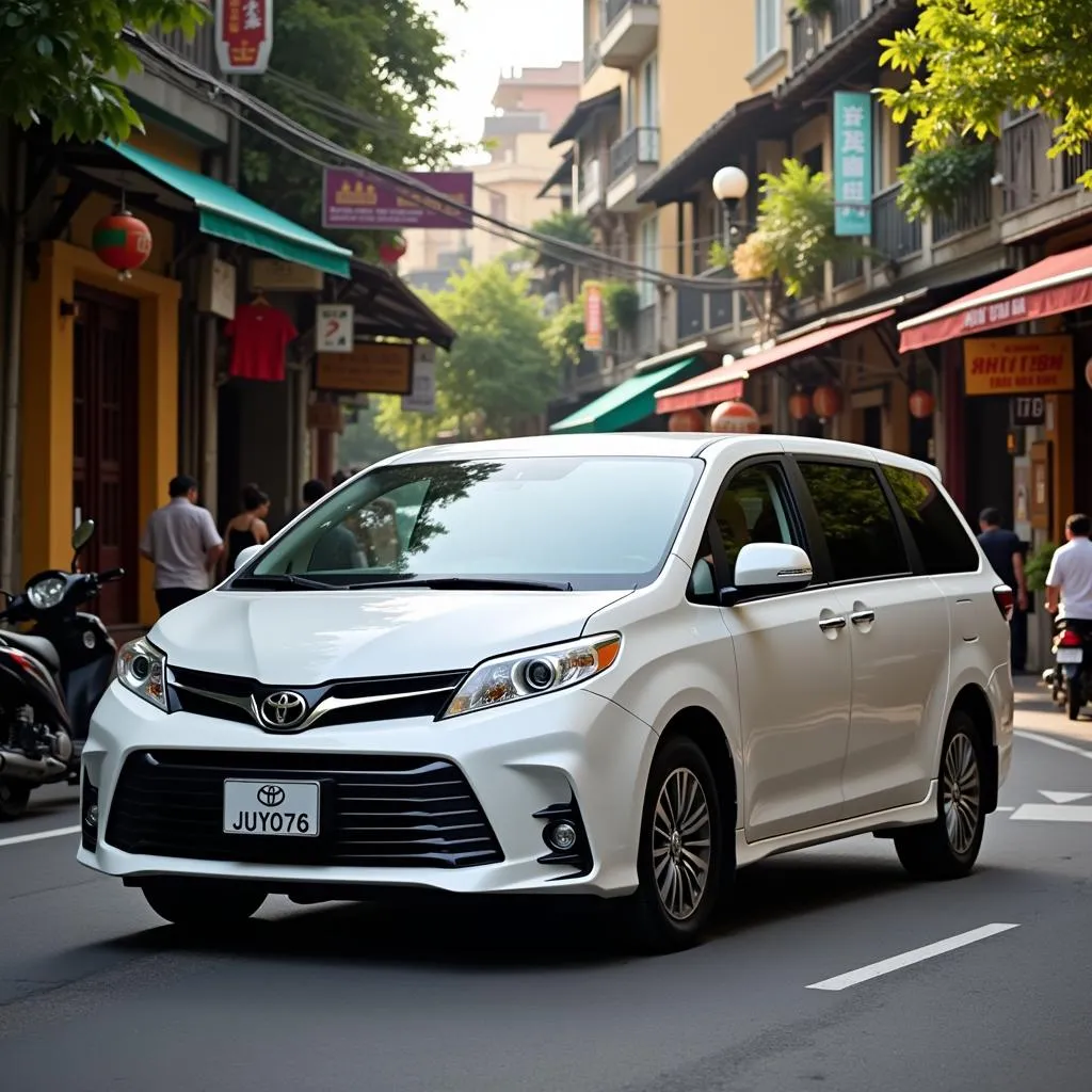 Toyota Sienna driving on a typical Hanoi street