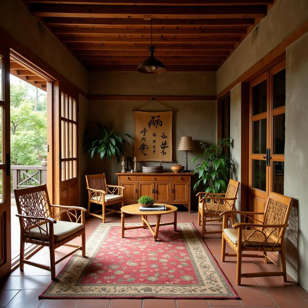 Traditional Vietnamese house adorned with bamboo furniture