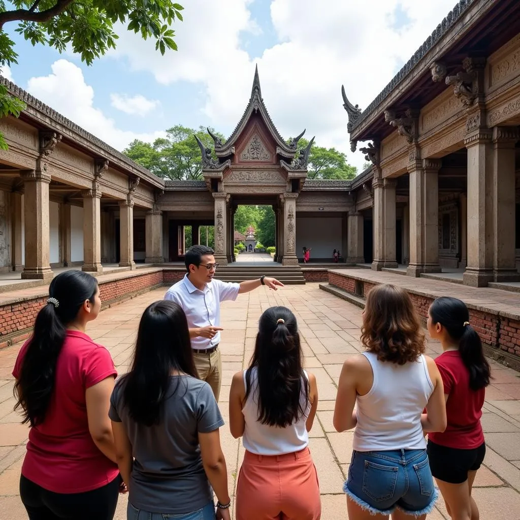 TRAVELCAR counsellor explaining the history of Hanoi at the Temple of Literature