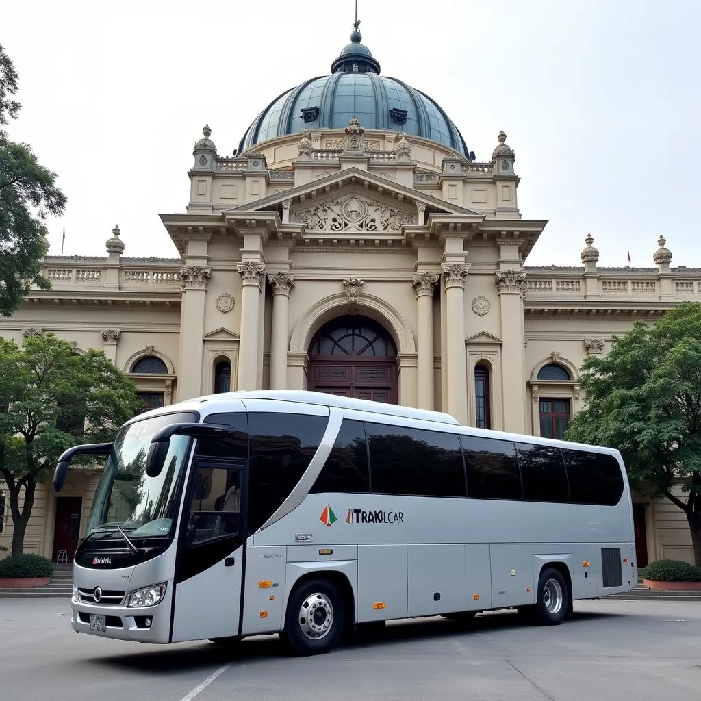 TRAVELCAR bus parked in front of the Hanoi Opera House