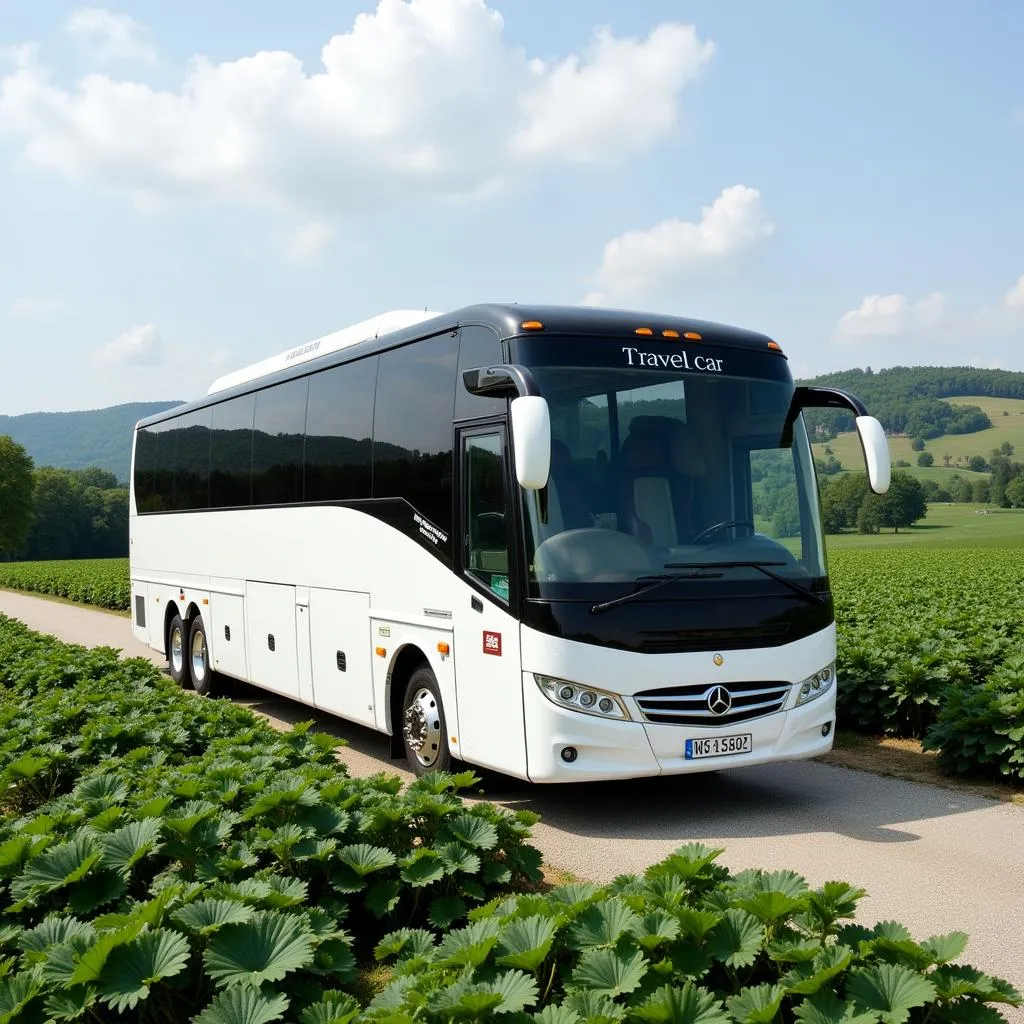 Travelcar bus at a strawberry farm