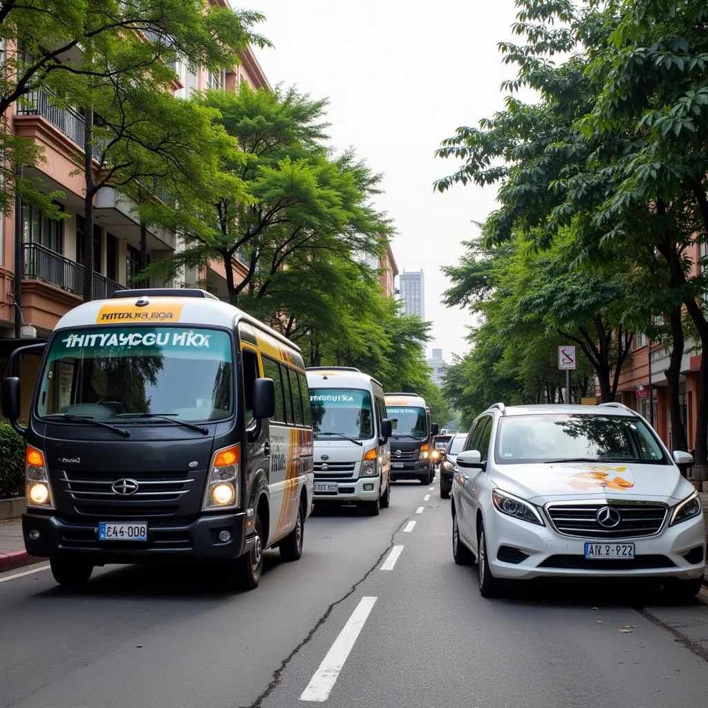 TRAVELCAR vehicles navigating the bustling streets of Hanoi