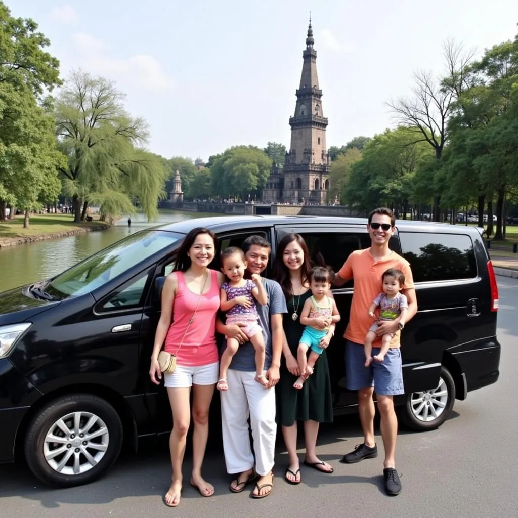 A family enjoying a private tour of Hanoi with TRAVELCAR