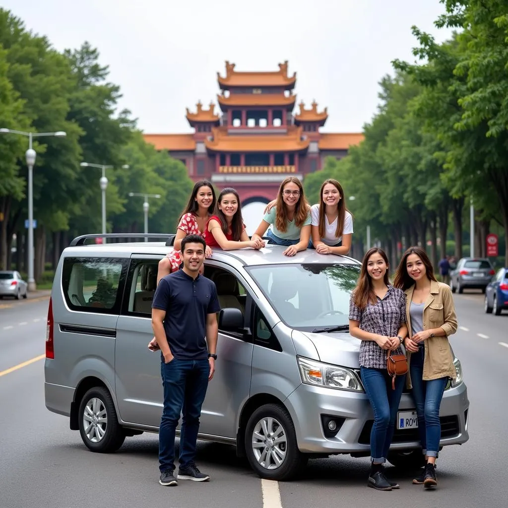 A group of tourists enjoying a guided tour of Hanoi with TRAVELCAR