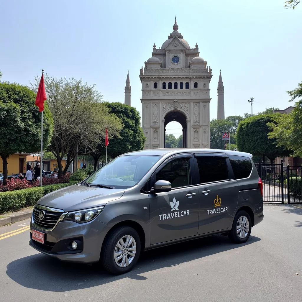 A TRAVELCAR van parked in front of a famous Hanoi landmark