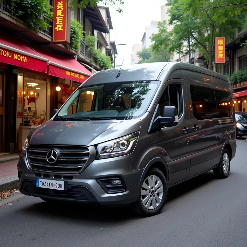 TRAVELCAR van parked in front of Hanoi Old Quarter