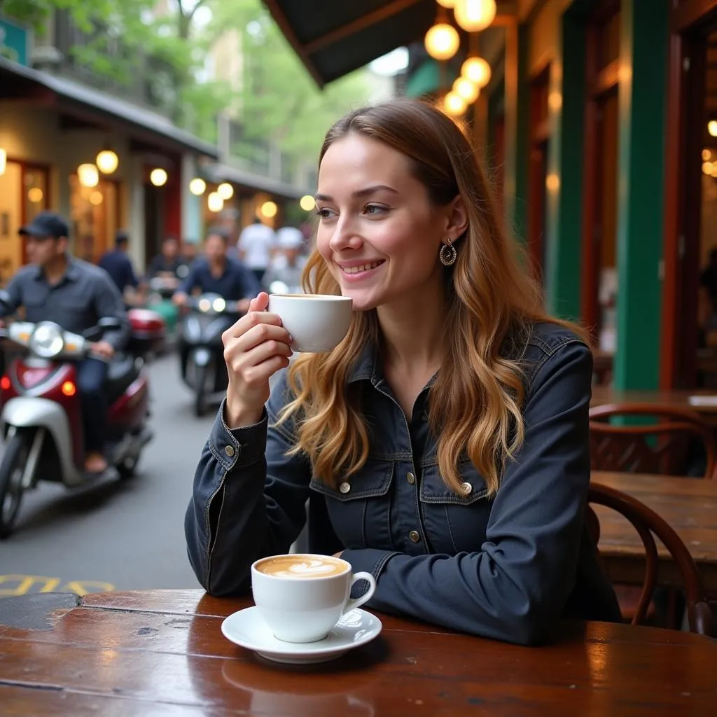 Traveler relaxing in Hanoi Old Quarter