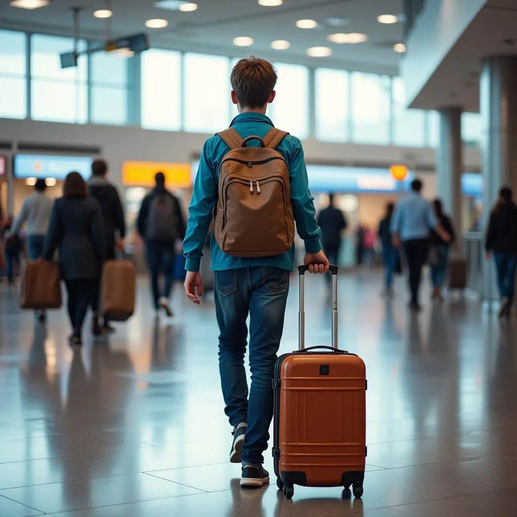 Traveler Walking with Suitcase at Airport