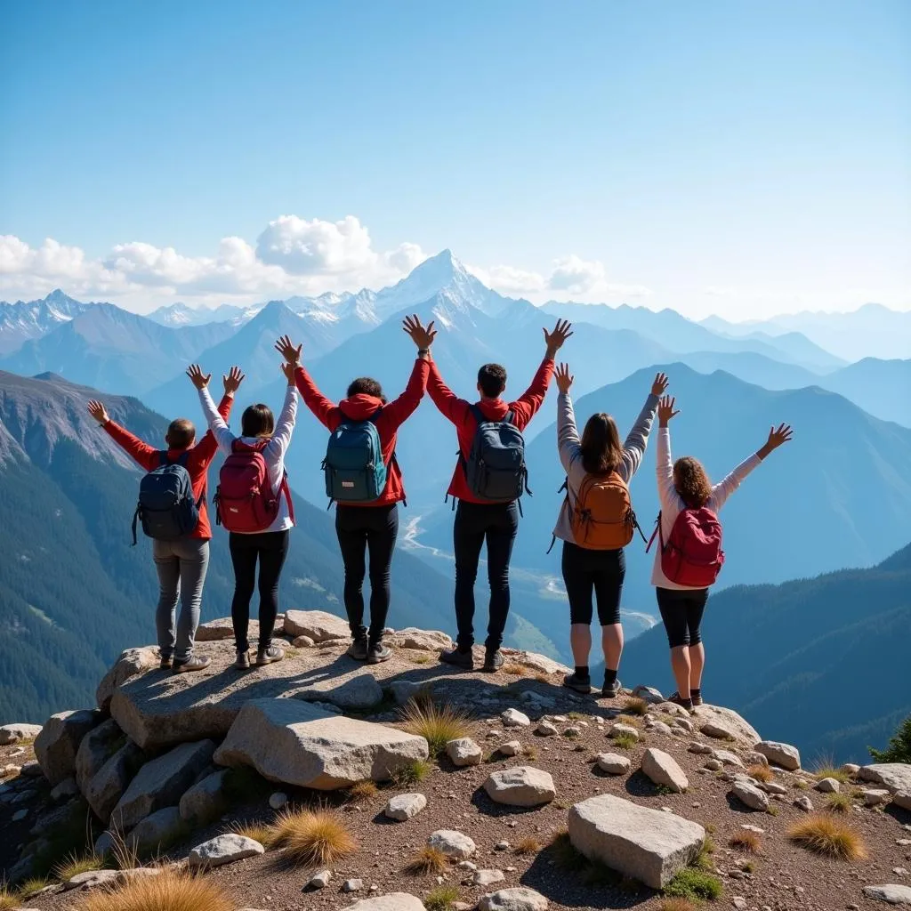 Travelers Celebrating on a Mountain Top