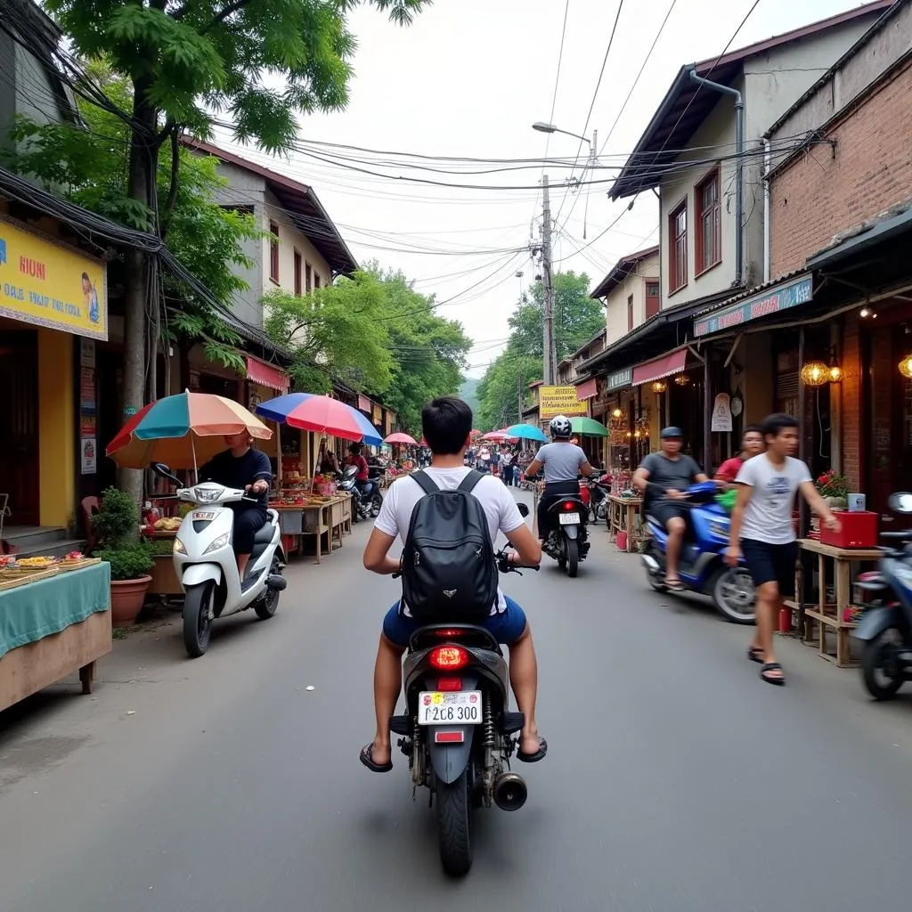 Exploring the streets of Thai Ha on a motorbike