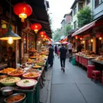 Street food stalls in Truc Bach