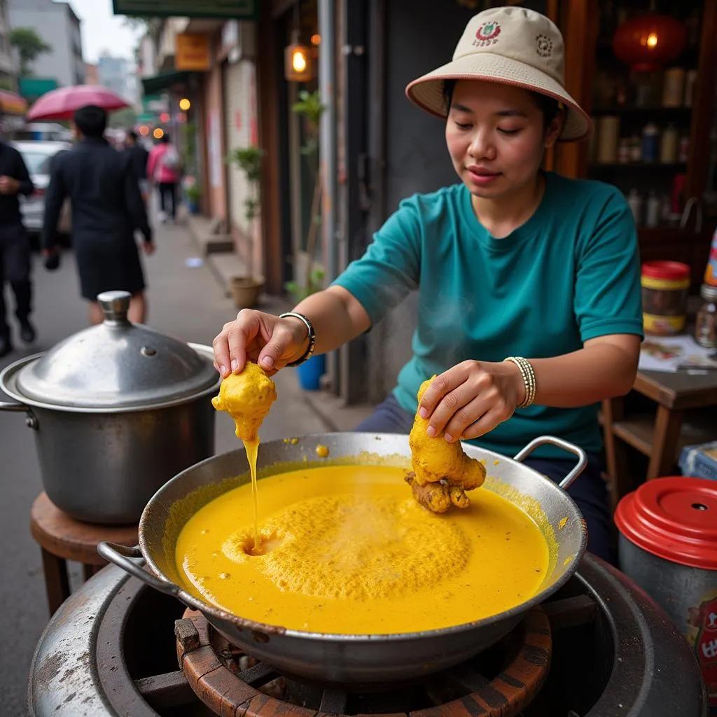 Turmeric ginger tea street vendor in Hanoi Old Quarter