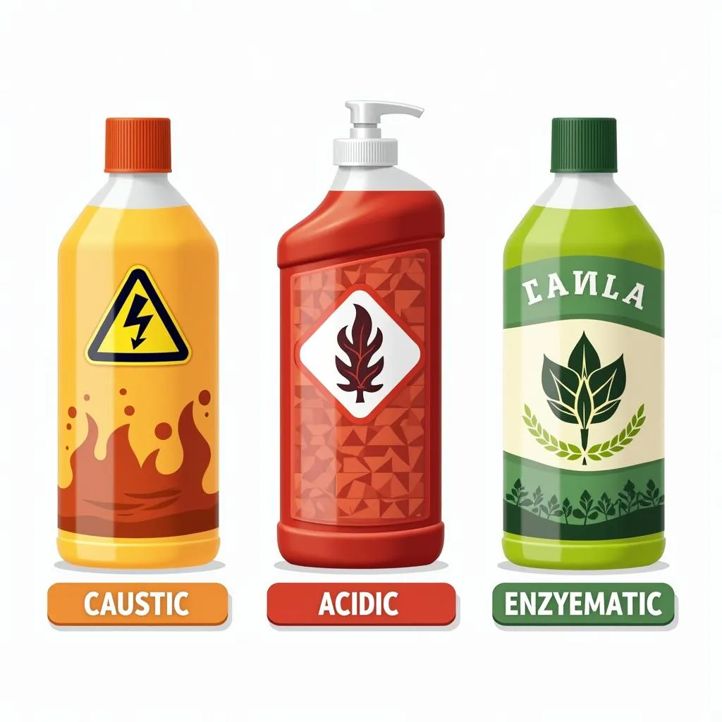 Drain cleaner types: Caustic, Acidic, Enzymatic