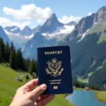 US Passport with Swiss Alps in Background