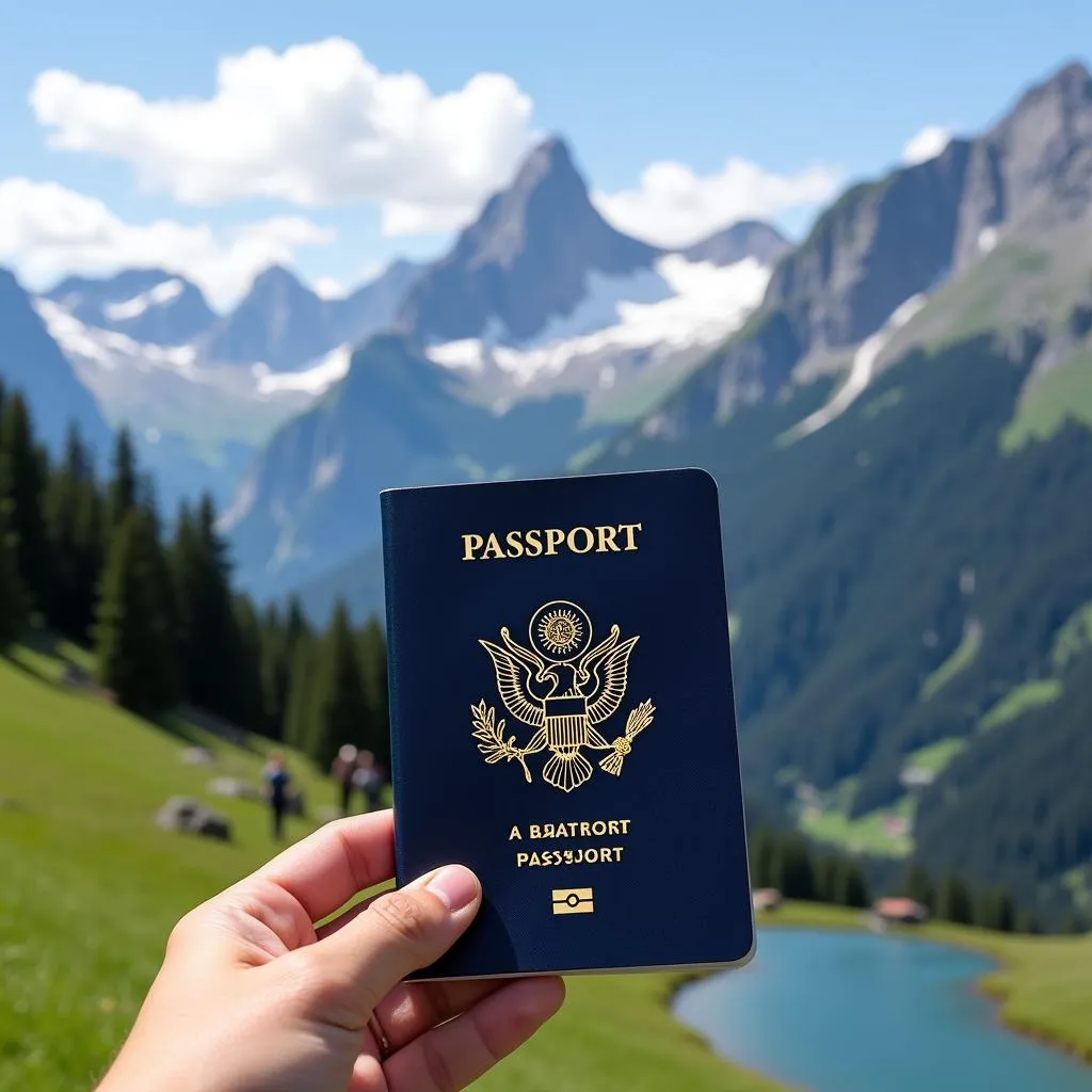 US Passport with Swiss Alps in Background