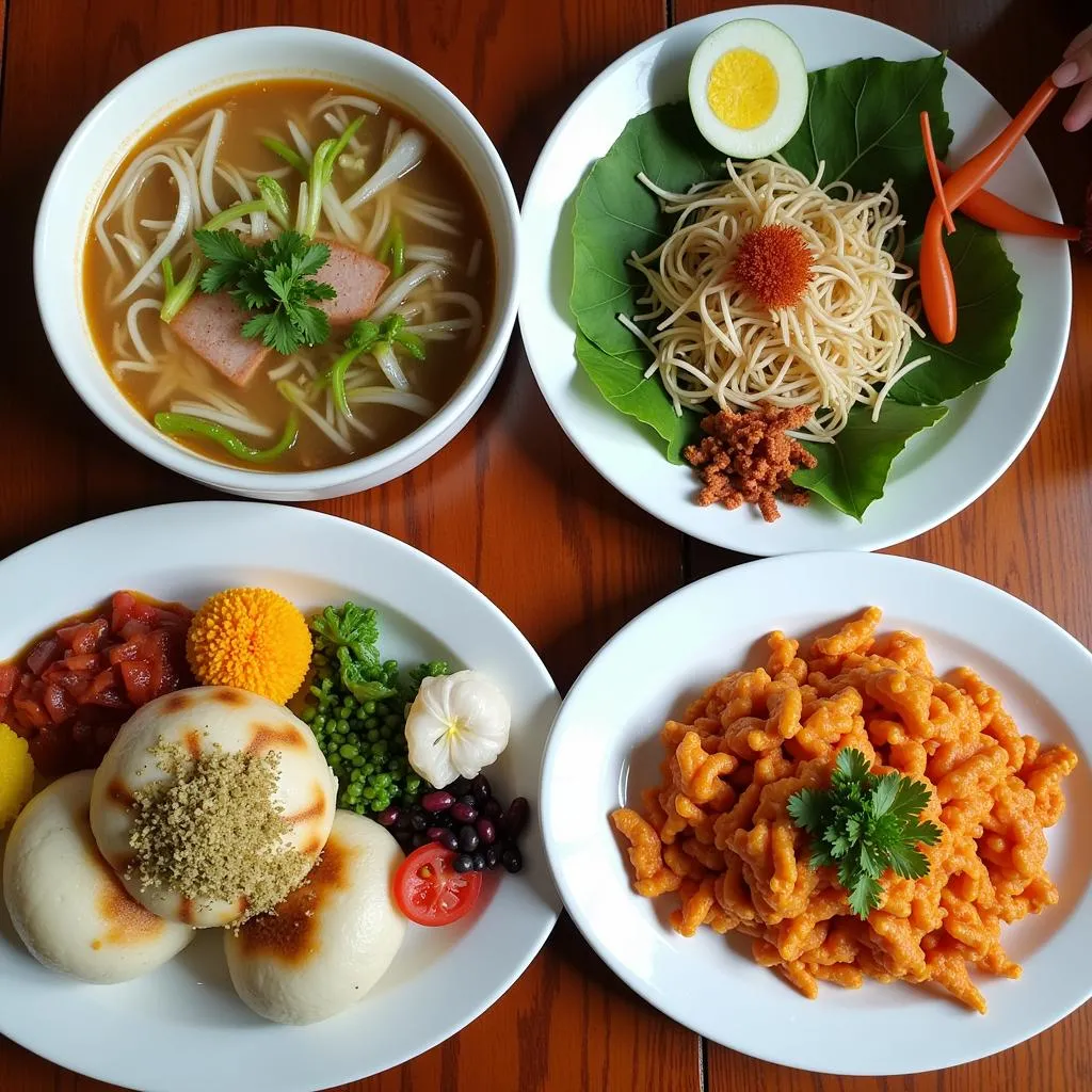 A colorful assortment of Vietnamese dishes