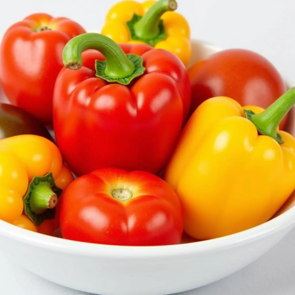 Bowl of colorful bell peppers and tomatoes