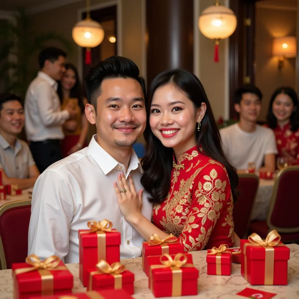 Vietnamese couple at their engagement ceremony